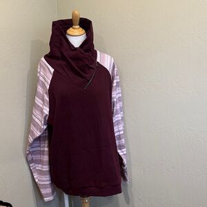 Michelle Mae Burgundy and Striped Cowl Neck Sweater